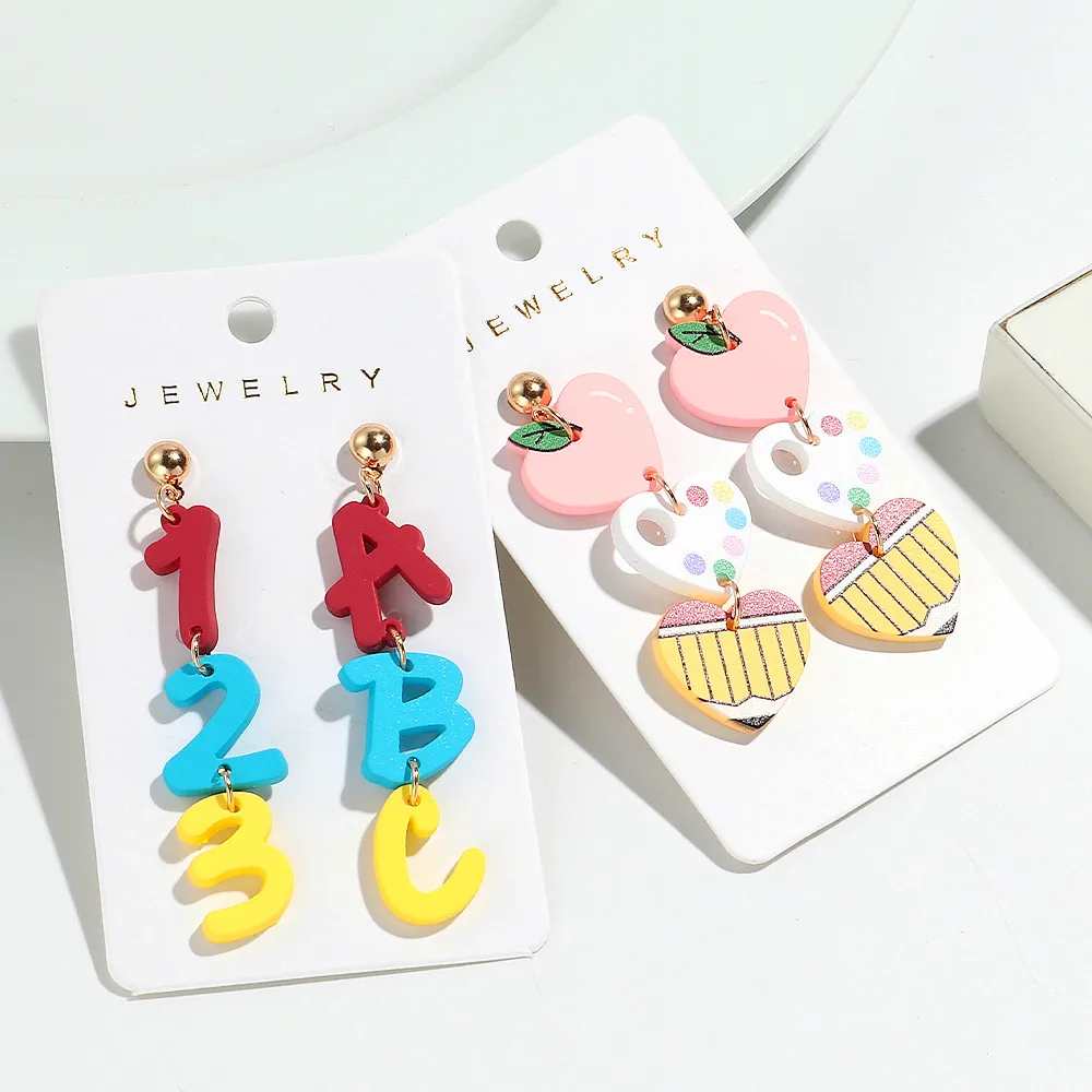 Kreative Bleistift Liebe Brief Anzahl Acryl Druck Tropfen Ohrringe für Frauen Schule Lehrer Tag Abschluss Saison Schmuck Neues Geschenk