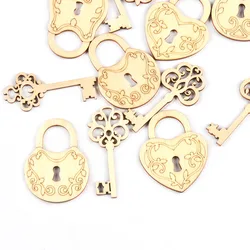 20Pcs 26-55mm Key And Lock Natural Wood Crafts DIY Scrapbooking Wooden Embellishment Handmade Accessories Art Home Decor c4001