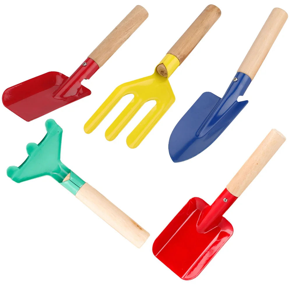 Ensemble d'outils de jardin pour enfants, 5 pièces, manche en bois, Mini pelle râteau Portable pour activités de plantation en plein air, travail de jardin, apprentissage par