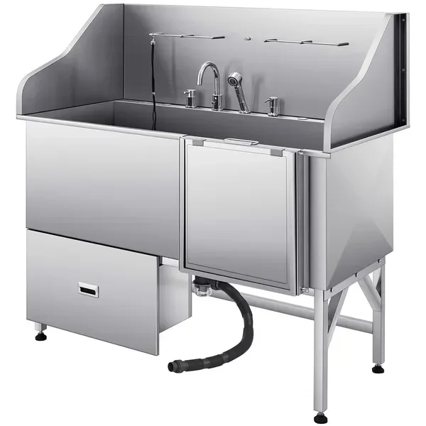 

61-дюймовая ванна для ухода за собаками из нержавеющей стали с фильтром для воды в рампе