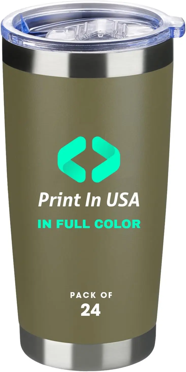 

Personalized Custom Print in USA Tumbler 24Pcs 20oz Stainless Steel Double Wall Coffee Cup with Lid & Straw Insulated Tumbler wi