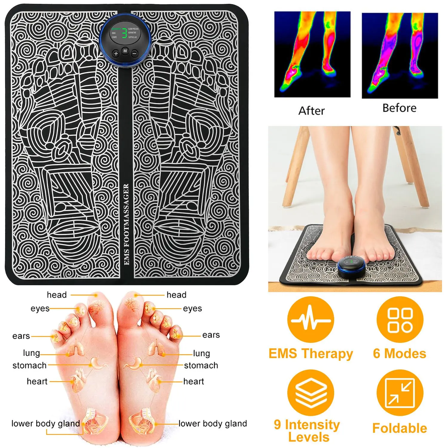 

EMS Electric Foot Massager Muscle Relax Foldable Rechargeable Stimulator Foot Massage Pad for Man Woman Relieve Fatigue
