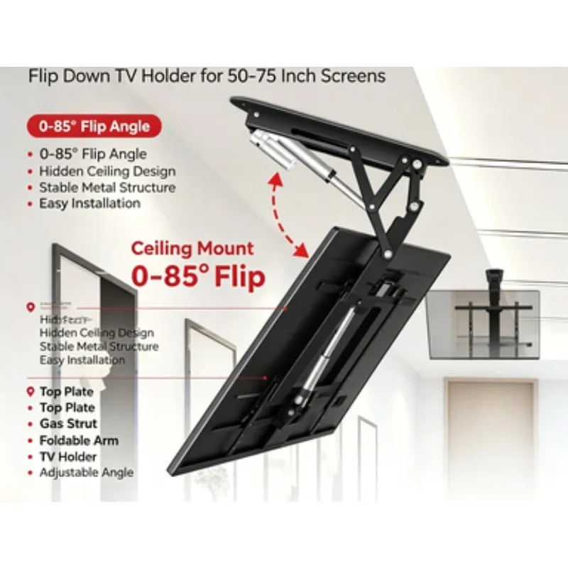 Electric TV Flip Ceiling Mount Remote Control Foldable Rotatable Hidden Bracket For 32 To 75 Inch Television