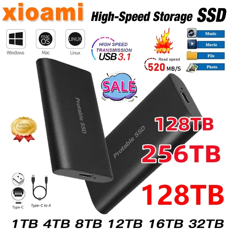 

For Xiaomi External Hard Drive Portable 2TB Solid-state Hard Disks High Speed SSD Large Capacity Storage Devices for Laptop/MAC