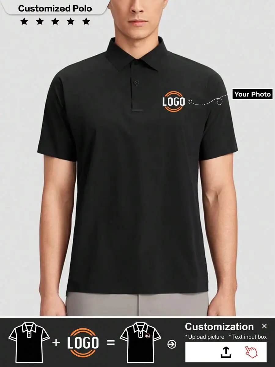 

Customizable Men's Black Polo Shirt - Upload Your Logo or Photo, Casual Business Wear