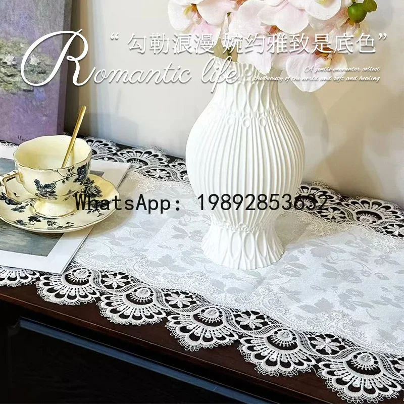 

X17 TV cabinet cover lace hollow tablecloth long strip dust-proof tassel