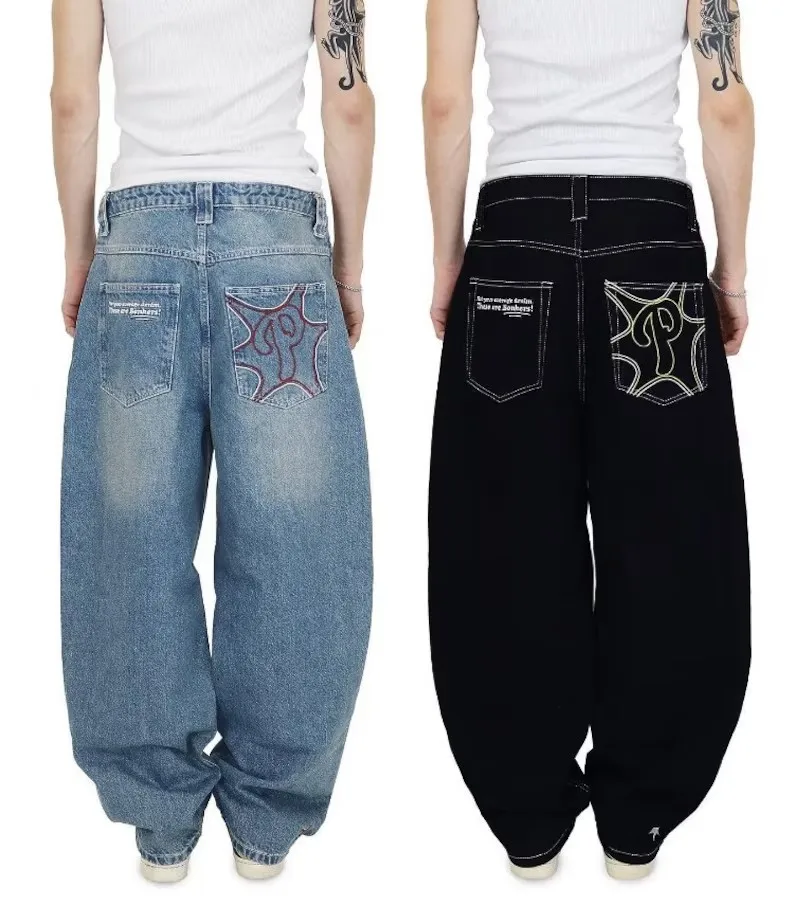 

Y2k Jeans Embroidery Straight Wide Leg Jeans Men Hiphop Streetwear 2023 New Harajuku Letters Casual Simple Baggy Jeans Women Hot