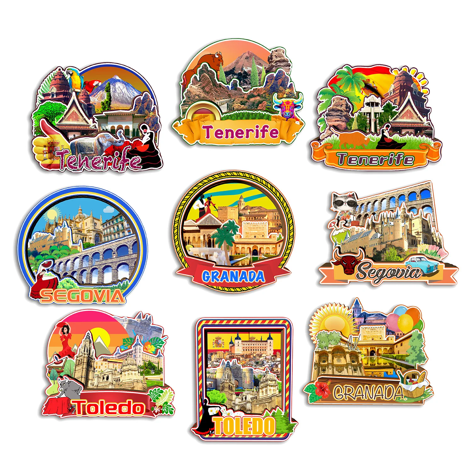 Granada Toledo Segovia Tenerife España imán para nevera recuerdo de viaje regalo refrigerador decorativo hecho a mano