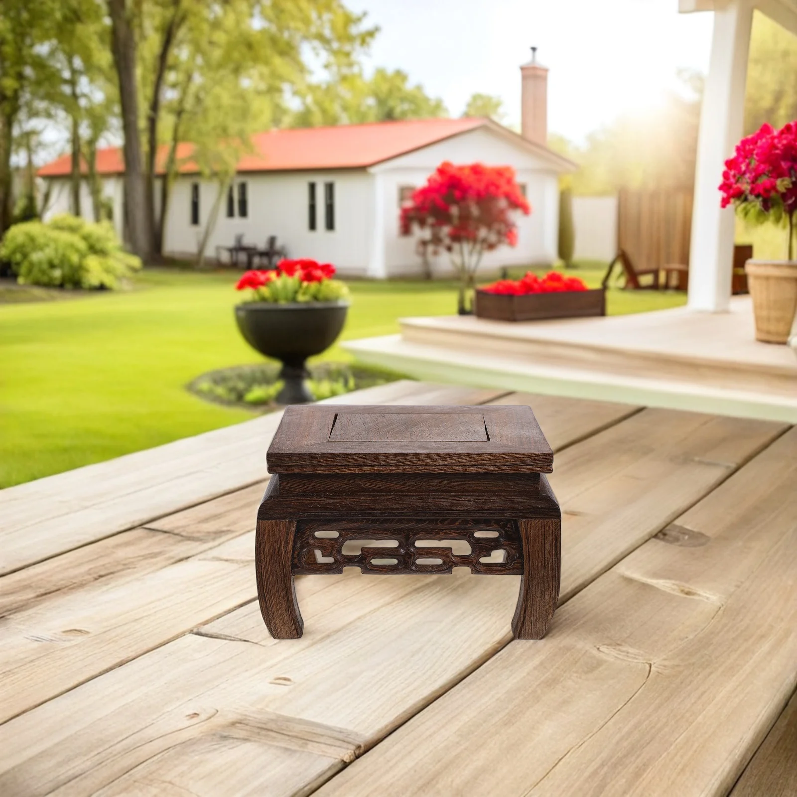 Square Wooden Vase Stand Chicken Wing Wood Rustic Plant Holder Flower Pot Display Base Stable Table Lamp Stand Decor