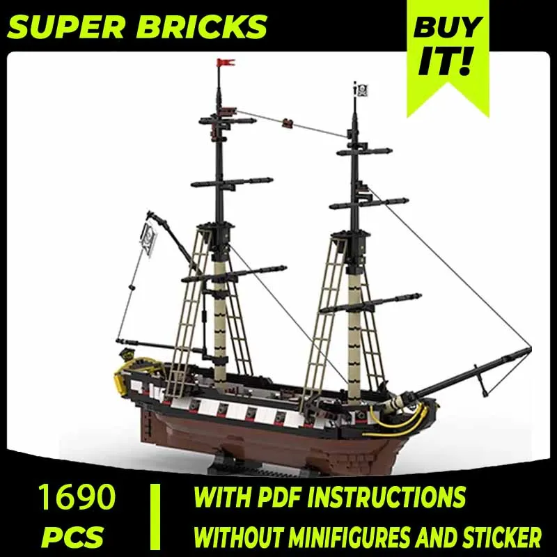 Moc อาคารอิฐทหาร Barracuda Double Masted เรือใบเทคโนโลยี Modular Blocks ของขวัญของเล่นคริสต์มาส DIY ชุดประกอบ