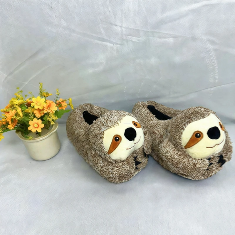 Sandal Rumah Kapas Lucu Motif Sloth Kartun, Sandal Hangat Musim Dingin untuk Pasangan dan Orang Tua-Anak, Sandal Kapas Lucu dan Unik untuk Luar Ruangan