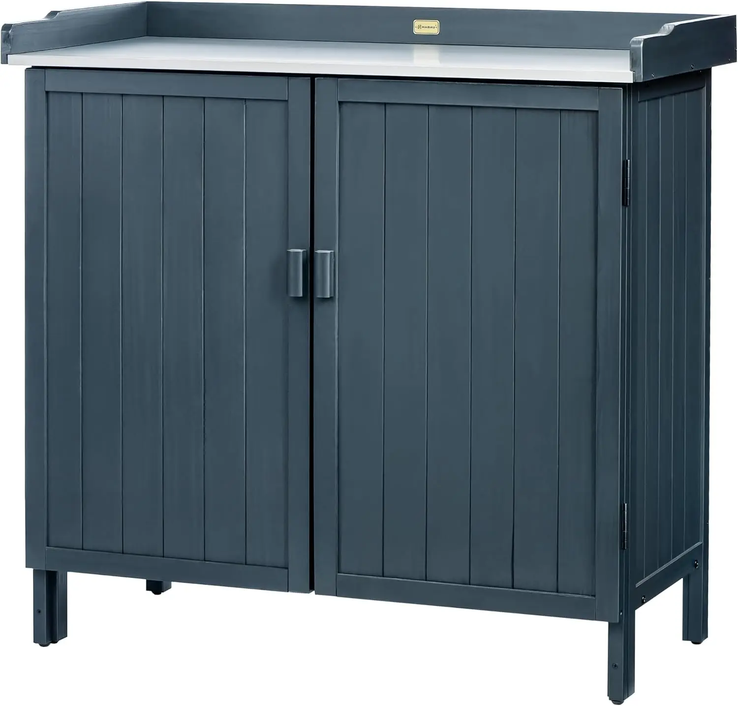 Outdoor Storage Cabinet with Potting Bench & Metal Tabletop, Wooden Planting Workstation for Garden Patio, Weatherproof