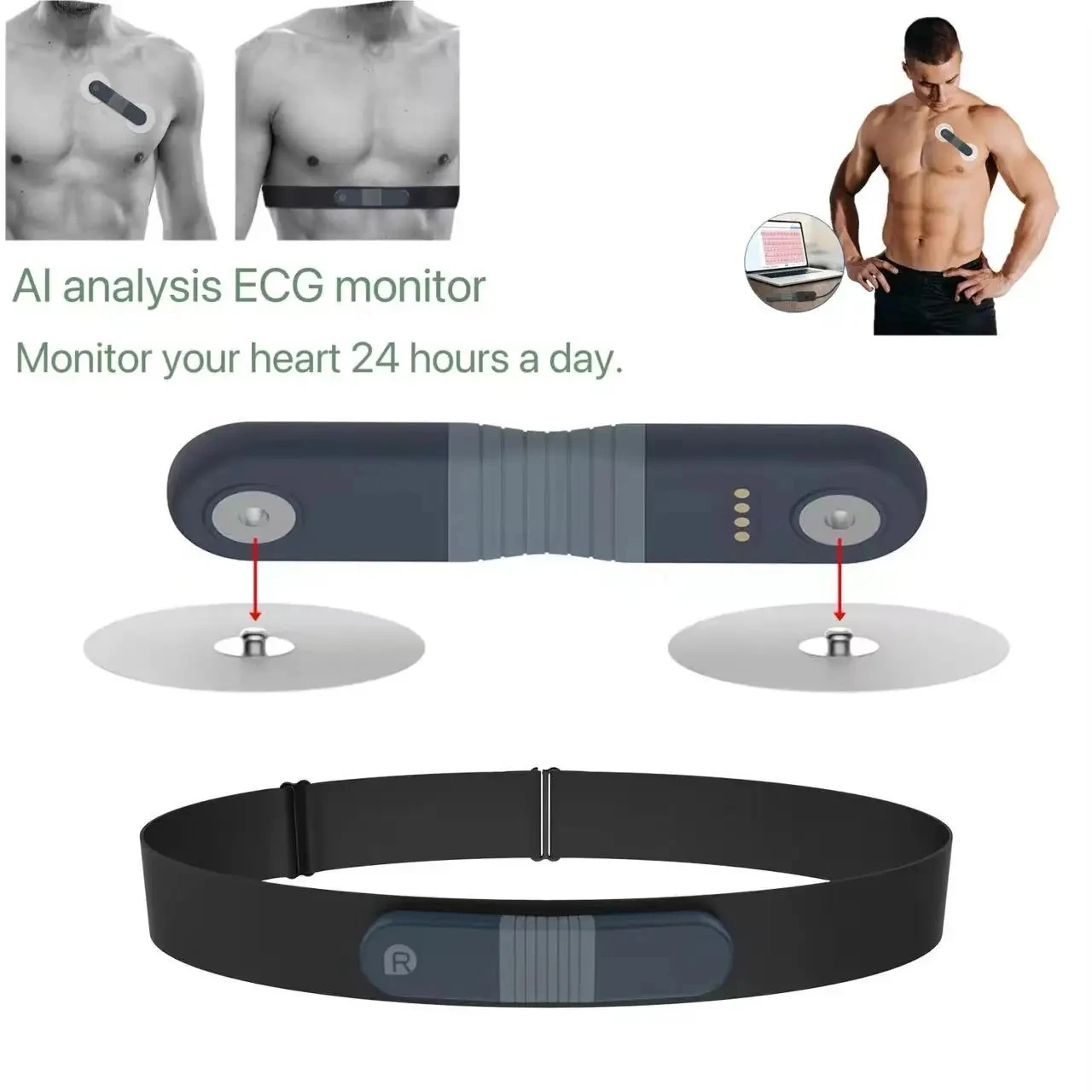 

Bluetooth dynamic heart rate electrocardiogram monitor AI analysis 24-hour real-time monitoring wearable electrocardiogram recor