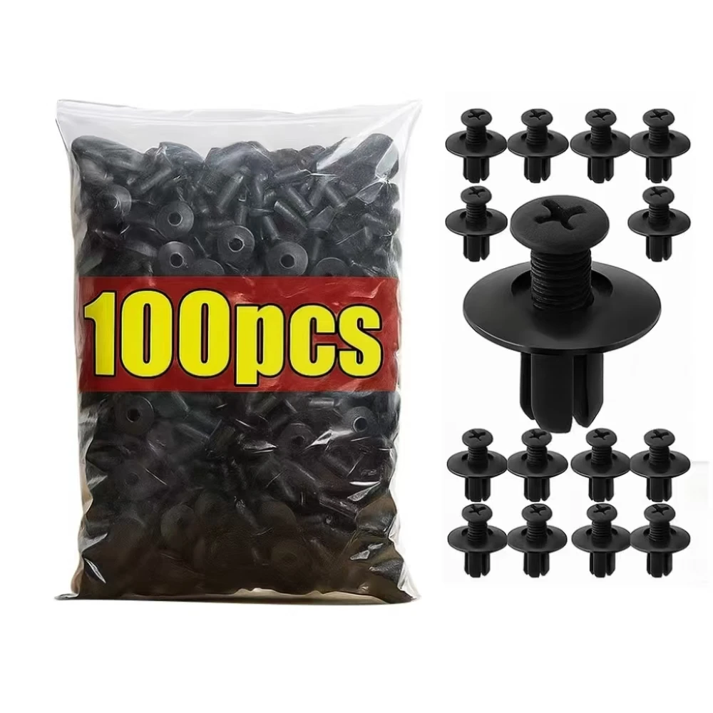 100pcs 8mm Plastic Rivets Fasteners Screw Car Bumper Fender Black Rivet Car Fastener Clips for Toyota Focus Kia Nissan Yamaha