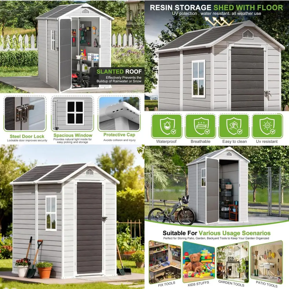 

Прочный серый пластиковый навес размером 4x6 футов с напольными и запираемыми дверцами для устойчивого к атмосферным воздействиям хранения