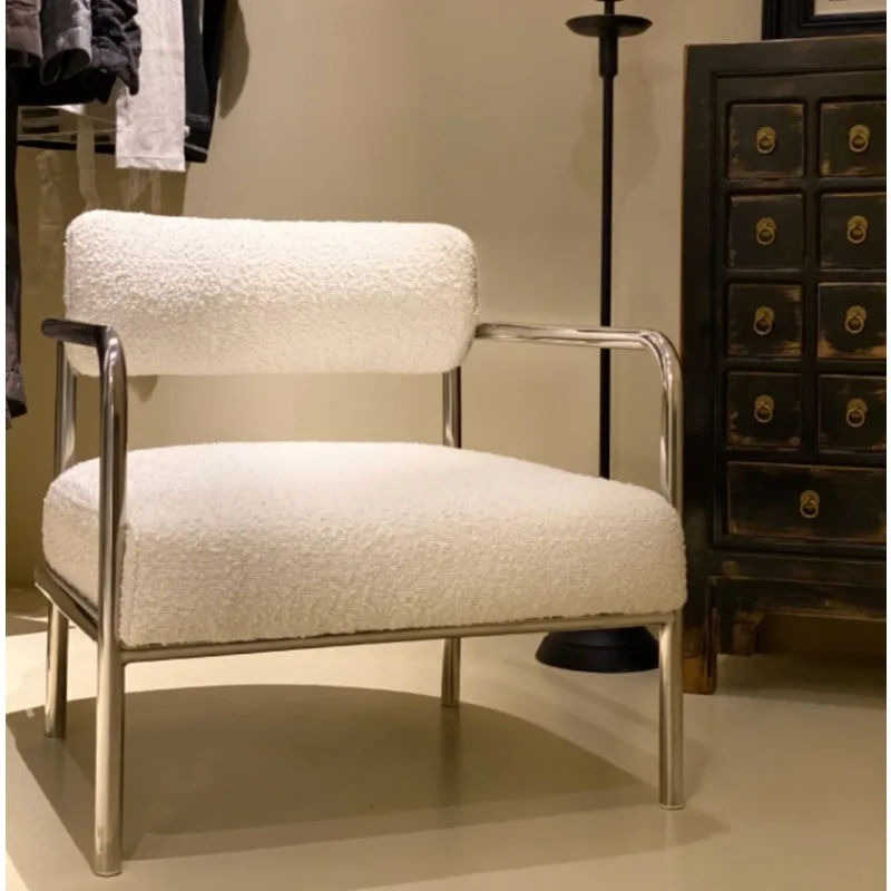 

Designer living room single sofa chair medieval modern famous hotel photo chair simple stainless steel leisure chair