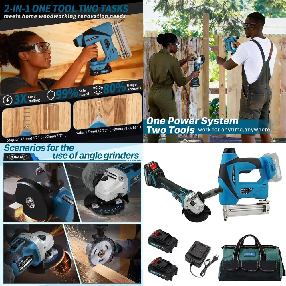 

Комплект 2-в-1: аккумуляторный гвоздезабиватель и угловая шлифмашина 5/8 с 2 аккумуляторами 2.0 Ач для деревообработки и шлифовки