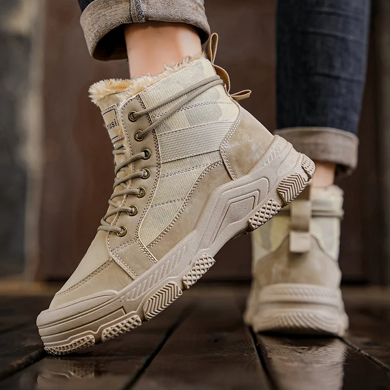 

Casual Man Snow Boots Waterproof Work Boots High Top Men's Ankle Boots Winter Plush Keep Warm Man Cotton Boots Outdoor Non Slip