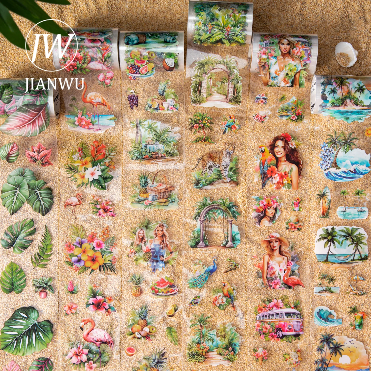 JIANWU 60 مللي متر * 200 سنتيمتر المشهد الاستوائي سلسلة خمر النبات البحر السفر المواد الكولاج PET الشريط الإبداعية مجلة بها بنفسك مجلة القرطاسية