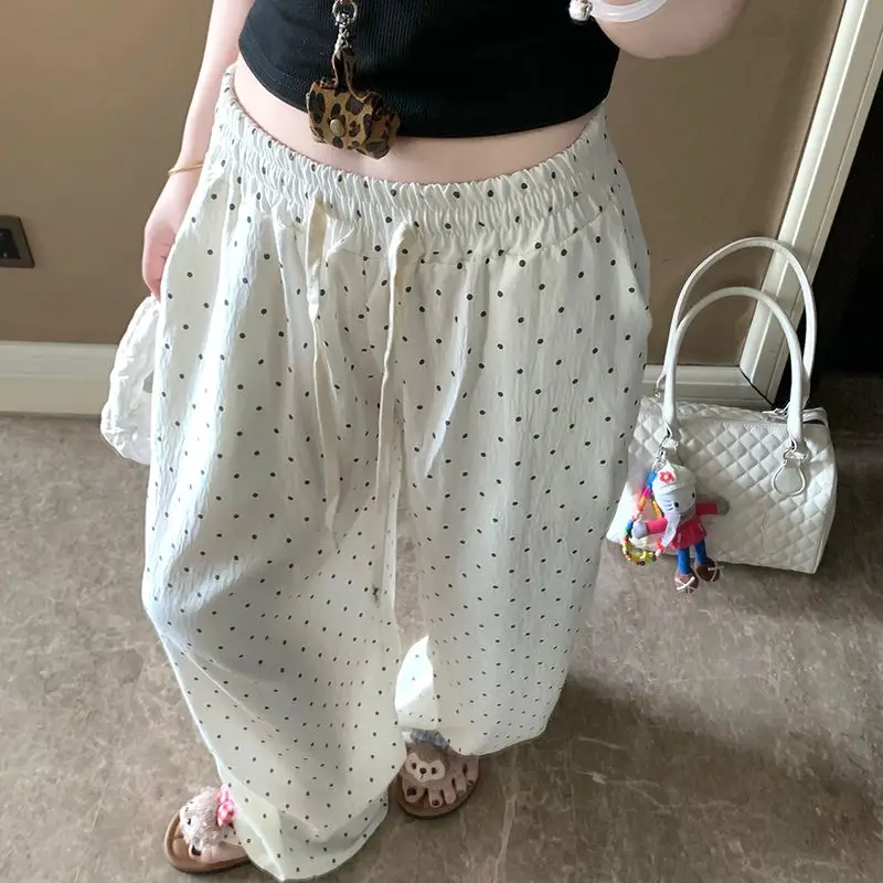 

Korean Sle Polka Dot Straight Leg Casual Pants Women's High Waist Loose Slimming Summer Wide Leg Home Pants