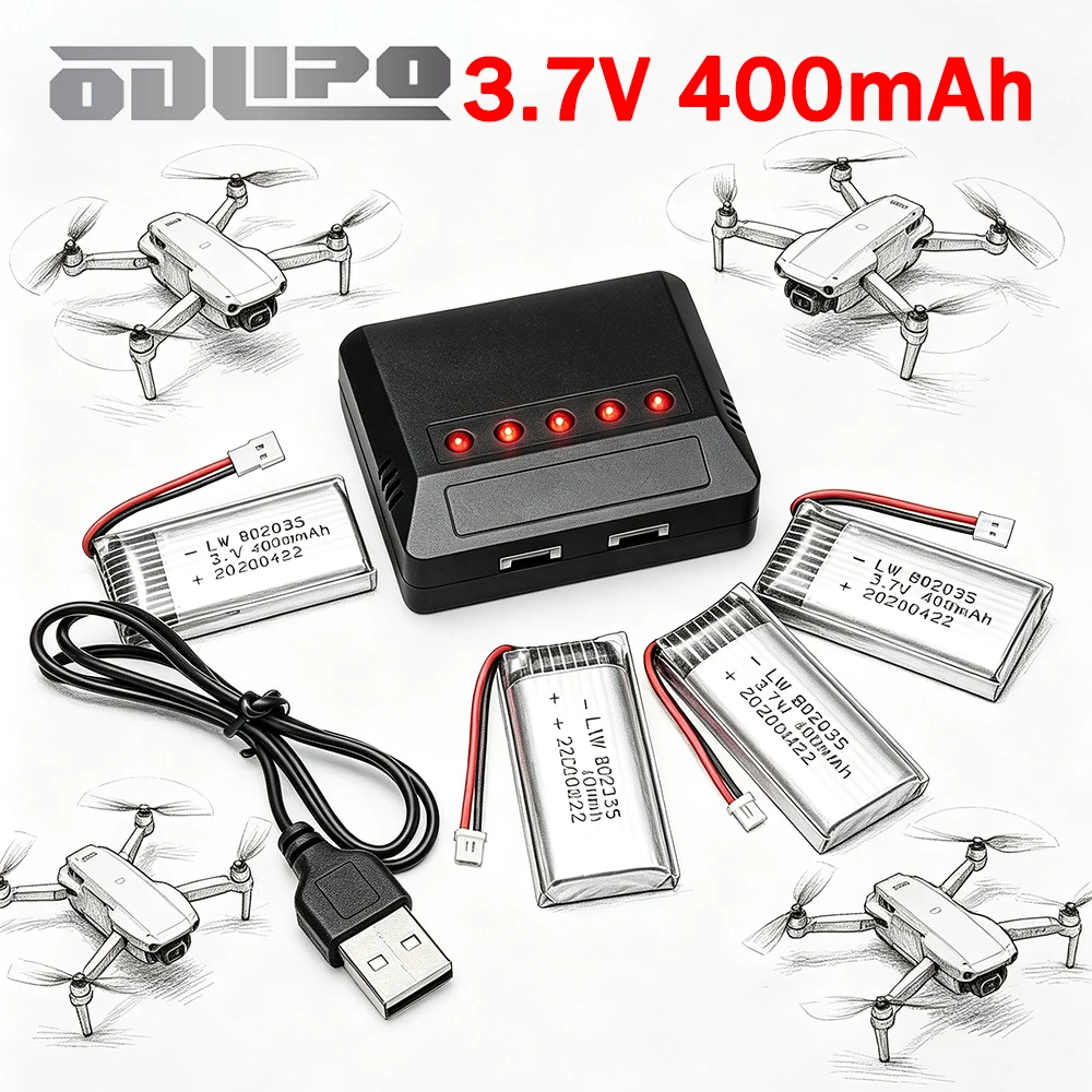 5in1 Charger and 3.7V RC Drone Battery 1S 3.7V 400mah Lipo Battery For Hubsan X4 H107 H107L H107D JD385 JD388 RC Quadcopter