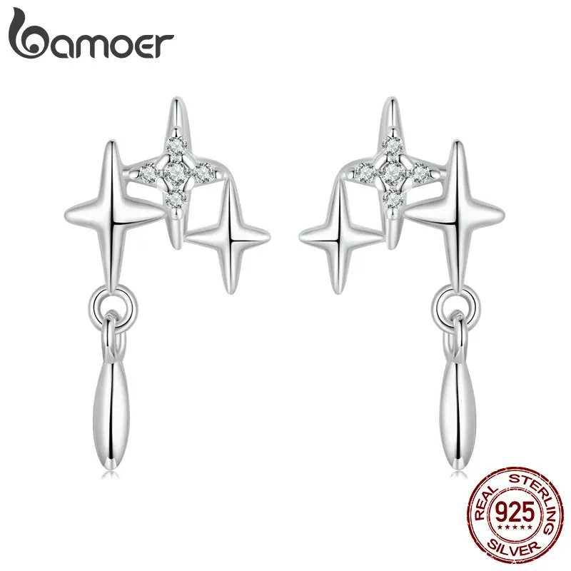 

BAMOER 925 Sterling Silver Tiny Star Earrings Studs for Women Teens Small Starry Studs Earrings Star Drop BSE1075