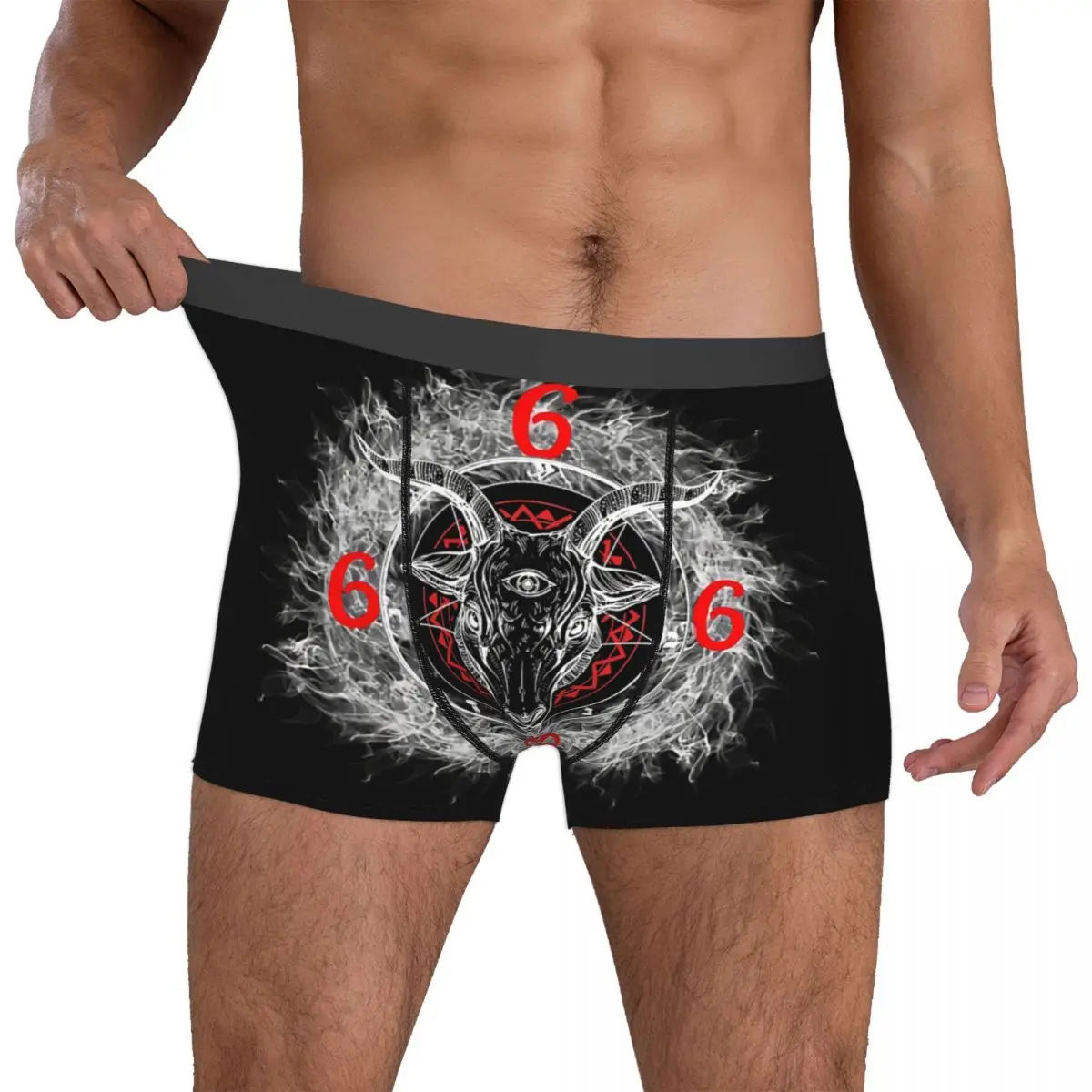 Satanic Goat Head Circle Satan Symbo Lucifer Devil Men Boxer Briefs Underpants Baphomet Highly Breathable Birthday Gifts