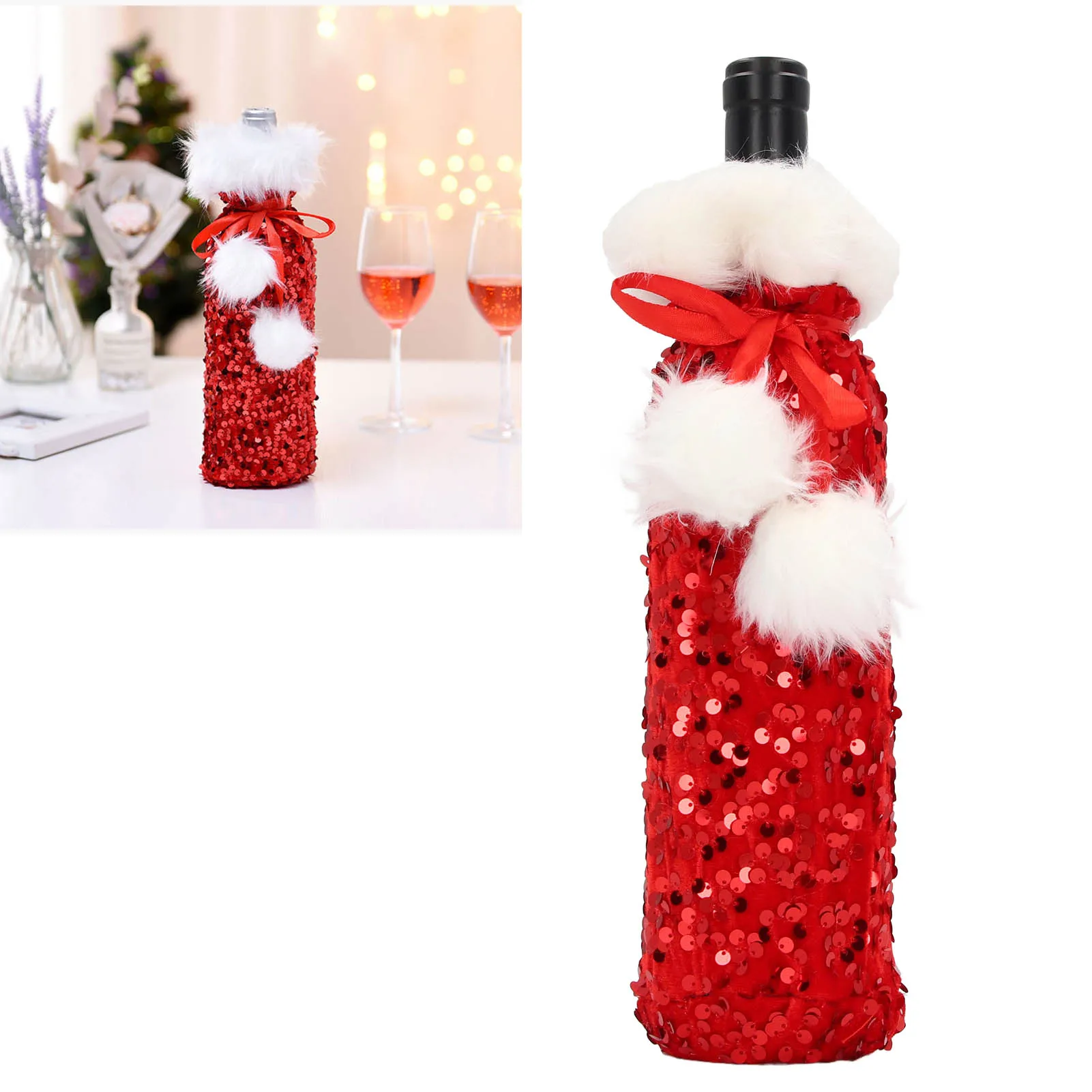 

Christmas Wine Bottle Cover Beautiful Shiny Sequin Cloth Decorative Bottle Sleeve Cover For Christmas Parties