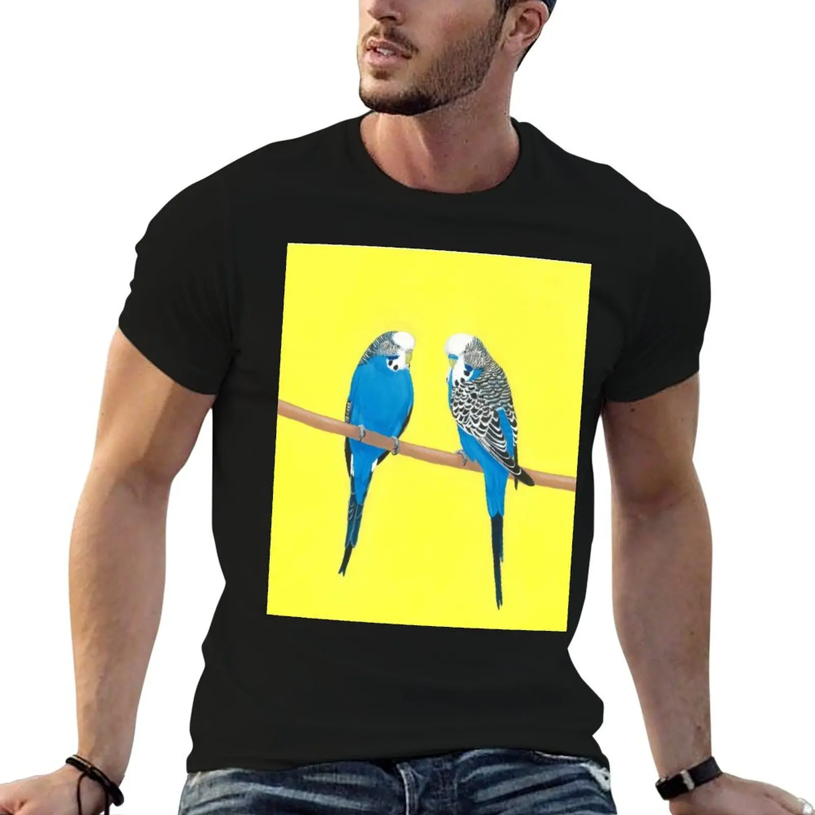 Blue Budgies T-Shirt summer top tees vintage mens clothes