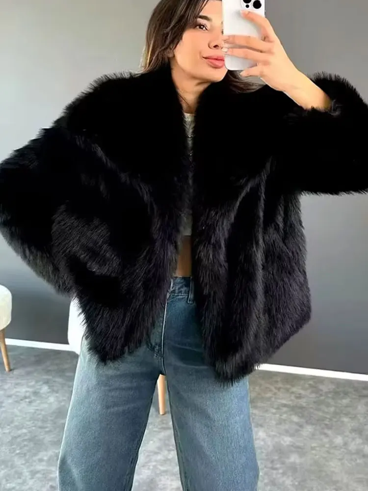 

HH зимние женские уличные модные теплые пальто с длинными рукавами и скрытыми пуговицами с лацканами, плюшевое повседневное пальто в стиле ретро с эффектом искусственного меха