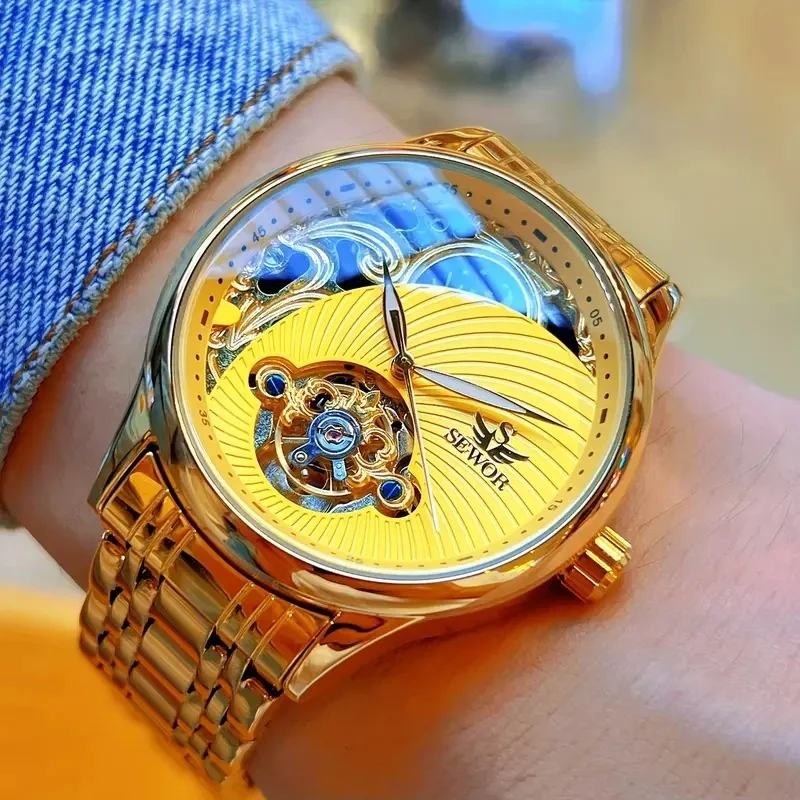 

Luxury Men's Automatic Mechanical Watch - Double-Sided Hollow Design, Half-Moon Hollow Dial, Elegant Retro Style, Suitable for Business and Casual Wear - Perfect Gift for Valentine's Day, Birthday, Christmas, Thanksgiving, Campus Events, Business Accessor