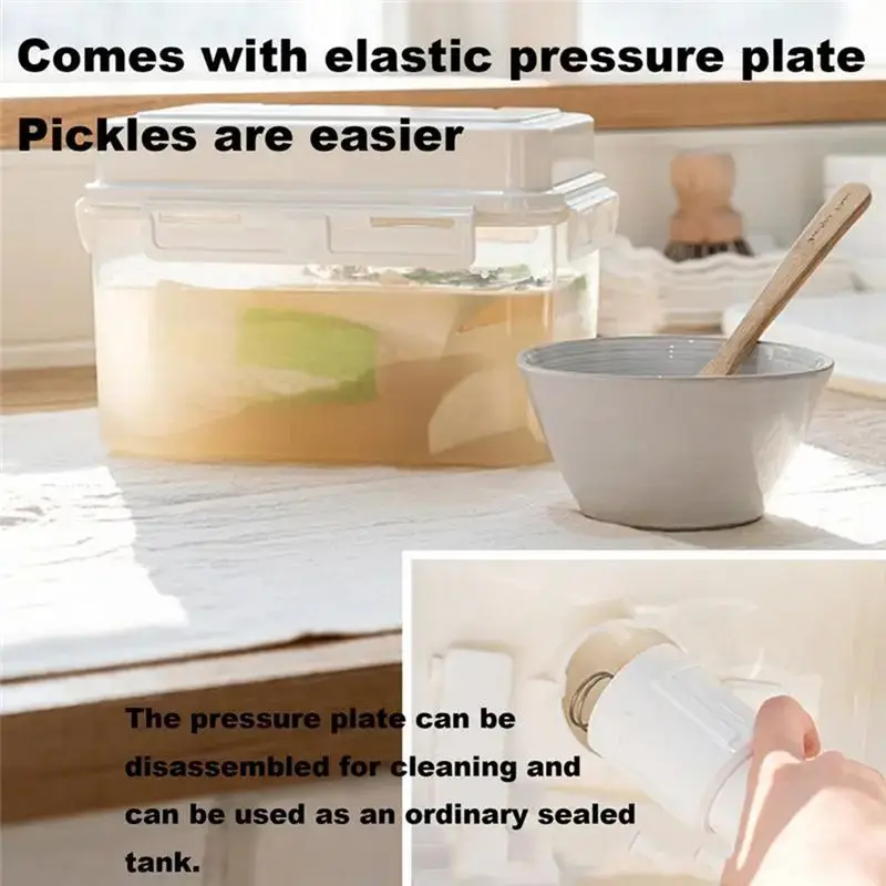 DT39 Pickle Container Rectangle Food Fermentation Storage Box, Airtight for Press Keeper with Handle for Home Kitchen, 4L