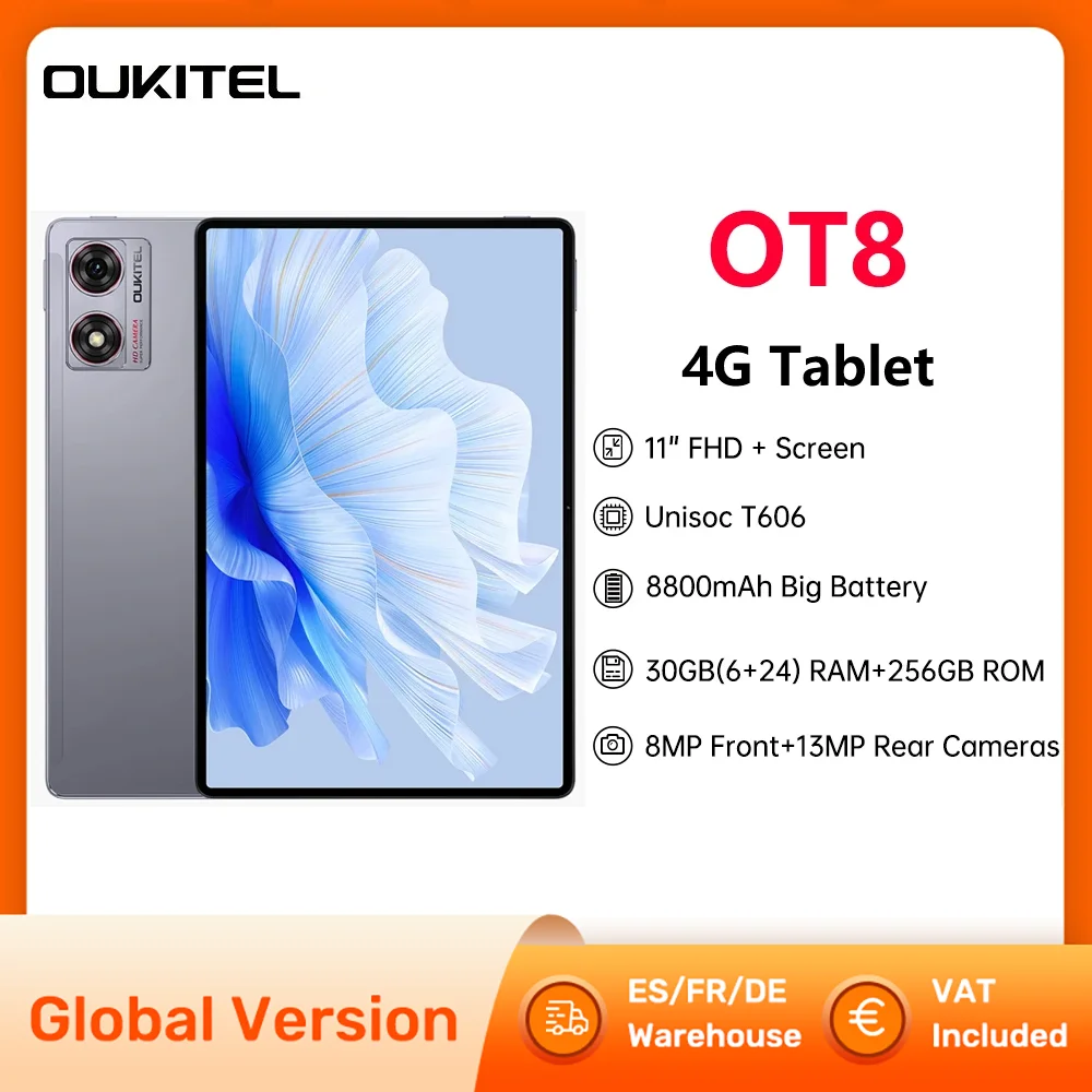 OUKITEL OT8 Tablet PC 4 g1 1 Cal FHD + wyświetlacz Unisoc T606 okta-core tablety Pad 6GB 256GB 8800mAh 18W Android 13 13MP kamera tylna