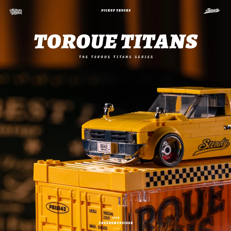 Pinbo Eight-Grid Car Building Blocks, Classic Retro Car, Pickup Truck Stacking Blocks, Collectible Gift for Car Enthusiasts, Premium Car Ornament, Delivery Box Display Case