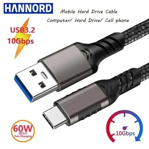 USB3.1 10Gbps Type C Cable USB A to USB C 3.1/3.2 Gen2 Data Transfer USB C SSD Hard Disk Cable PD 3A 60W QC 3.0 Charge Cable