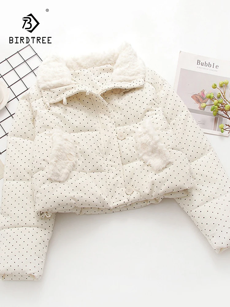 

New 2025 Autumn Padded Corduroy Jacket, Women Mock Neck Dot, Preppy Style OL Commute Warm Loose Soft Outerwear, Winter C5O941CC
