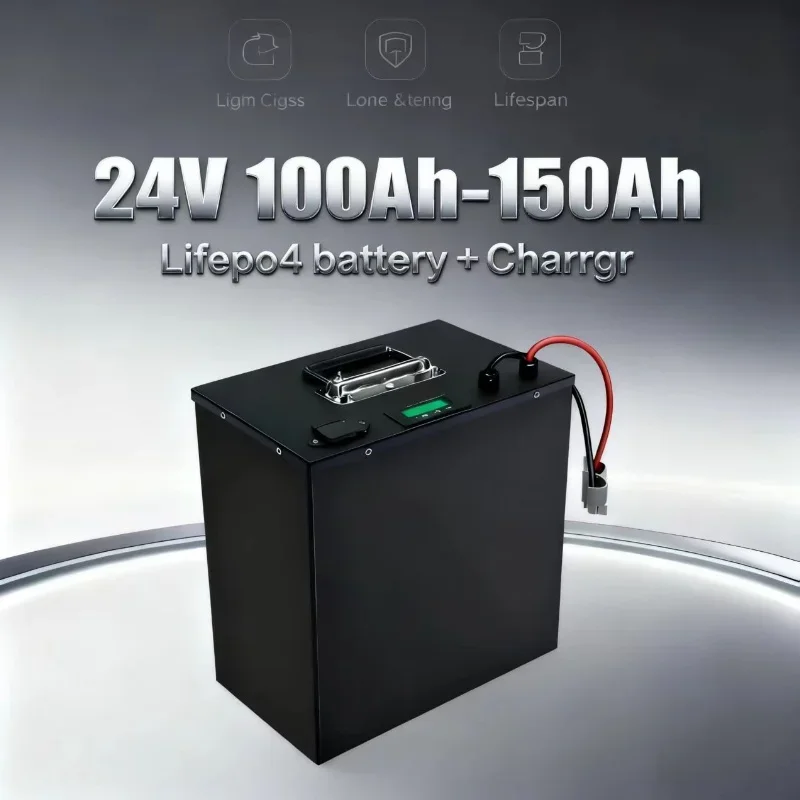 

Аккумуляторный блок LiFePO4 24В (100Ач/120Ач/150Ач) с BMS 100А, совместимый с электромотором для рыбацкой лодки, солнечной панелью 24В