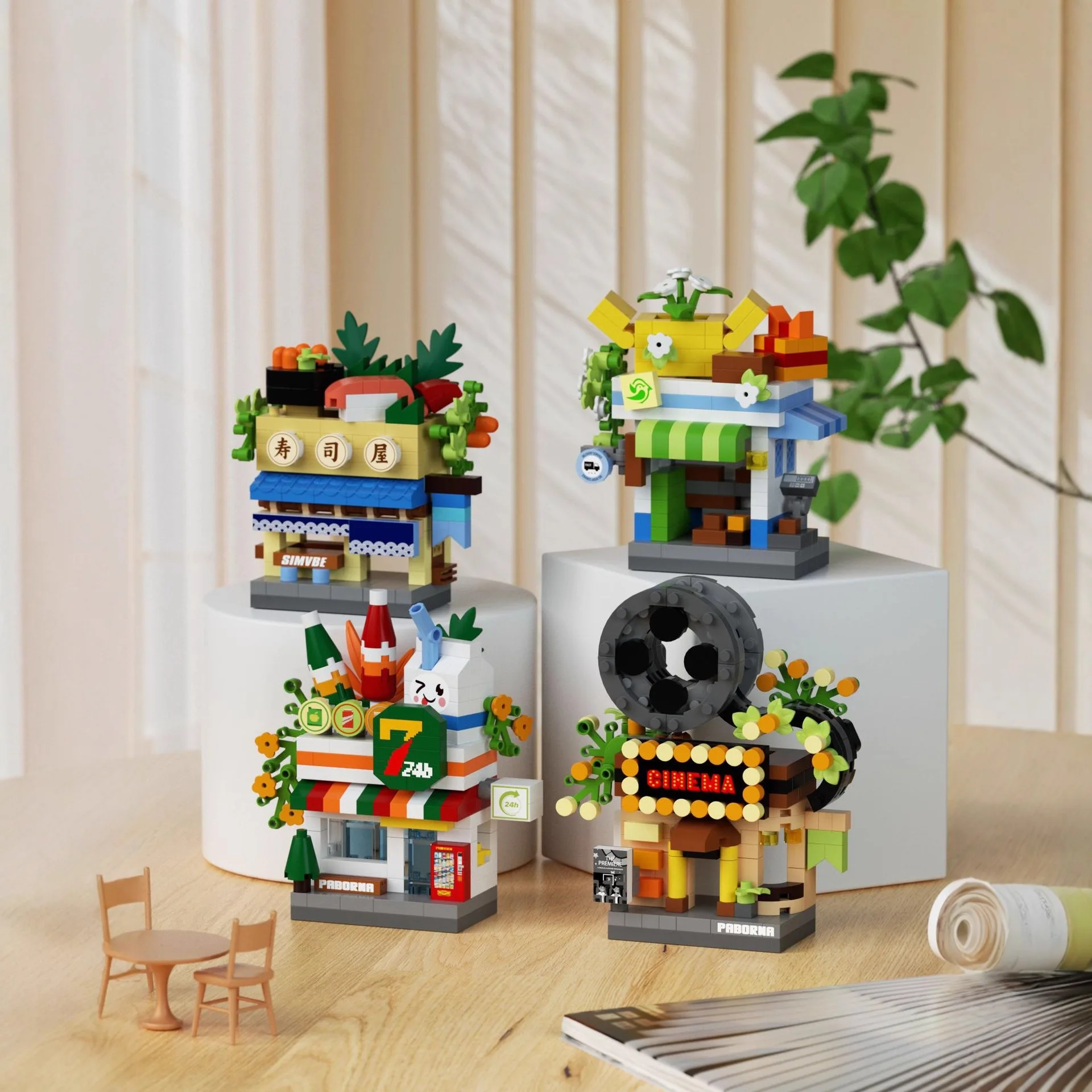 Nanobrick عرض الشارع السوشي بار متجر الراحة جونغ Sshop مايكرو الماس كتلة سينما هوتبوت مطعم بناء ألعاب مكعبات