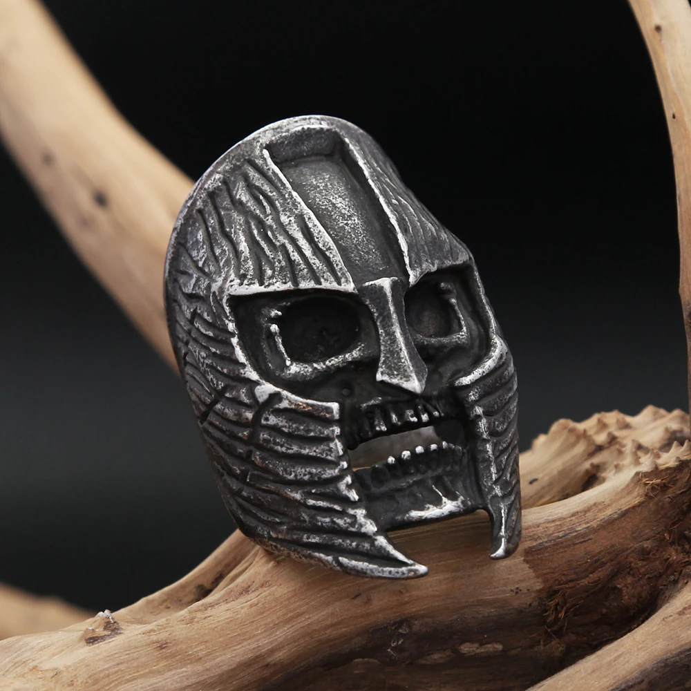 

New Gothic Black Helmet Skull Statues Armor Rings For Men Boys Stainless Steel Warrior Skull Ring Biker Jewelry Gifts Wholesale