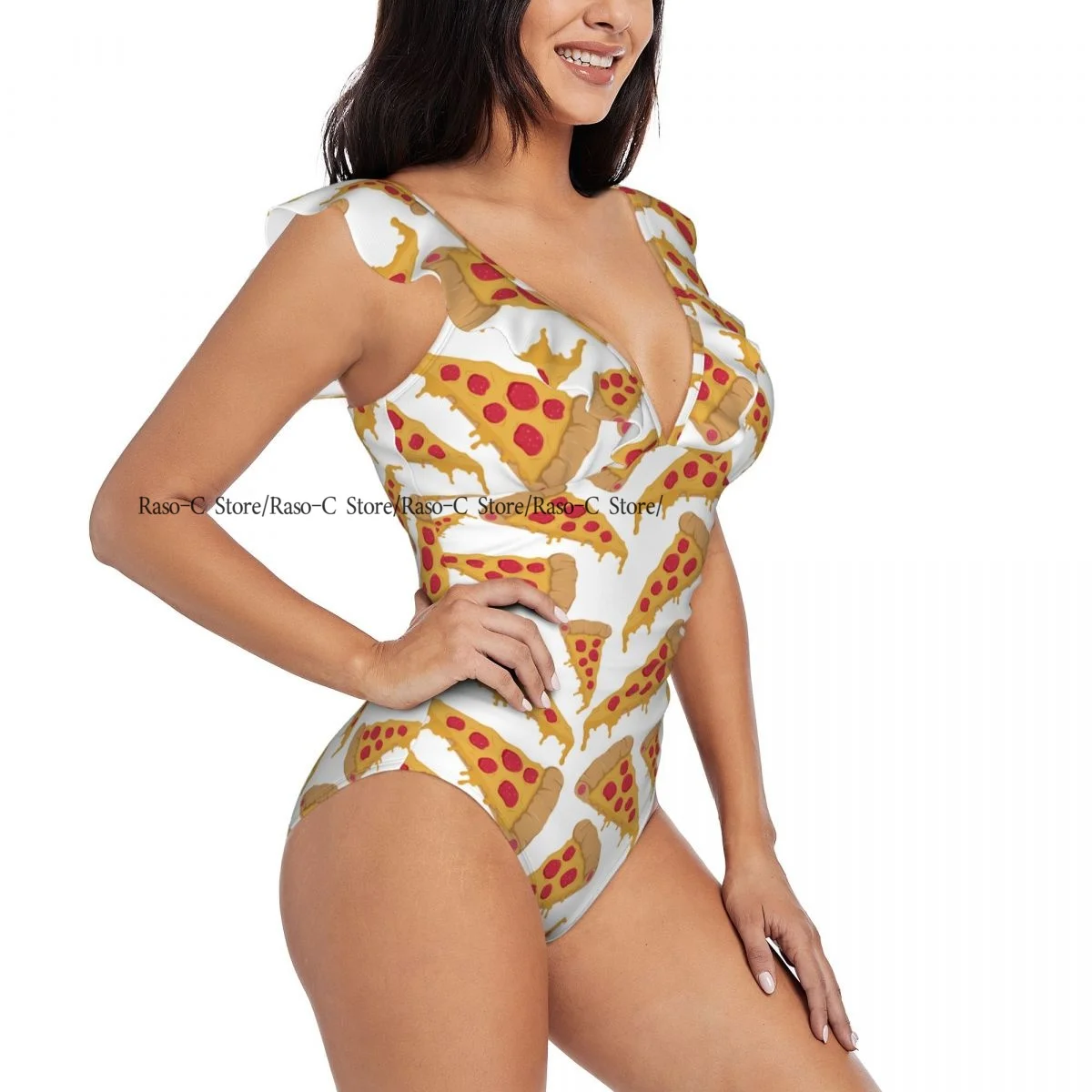 Ruffle Women Sexy One Pieces Swimsuit Swimwear Female Slice Pizza Monokini Bathing Suit Beachwear