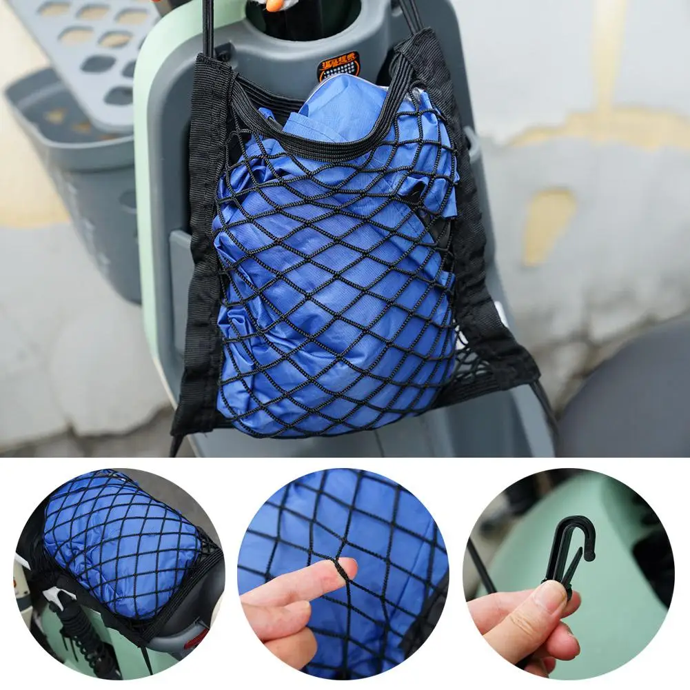 

Motorcycle Cargo Net High Elastic Double Layer Motorcycle Net for Helmet Storage 10"X11" Bungee Cargo Net with Hooks Luggag T4X1