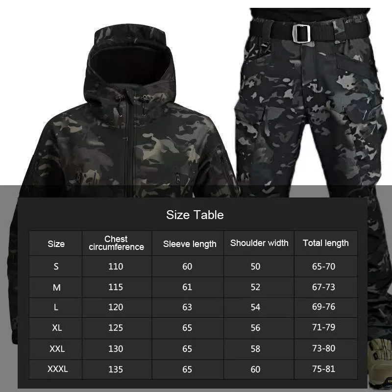 OULYLAN Shark Skin Jackets Pants Set Men Autumn Outdoor Tactical Camouflage Clothes Large Size Jacket Winter Soft Warmth Coat