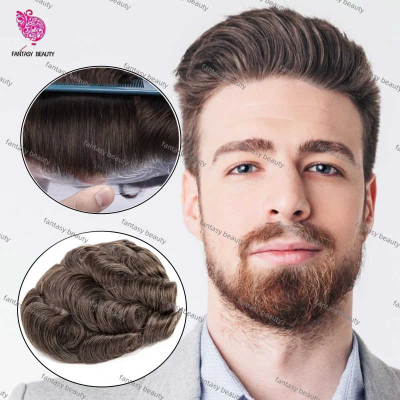 

Дышащая 0,02 мм ультратонкая нашивка на кожу для облысения, натуральный коричневый, черный парик из человеческих волос, мужской парик Exhuast Systems, парик для мужчин