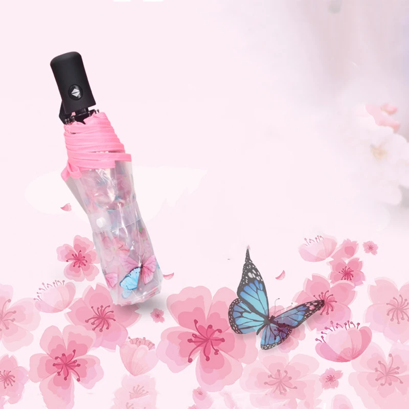 Automatic Umbrella Transparent Umbrella Thickening and Durable Rain and Wind Travel Portable Folding Automatic Umbrella Gifts