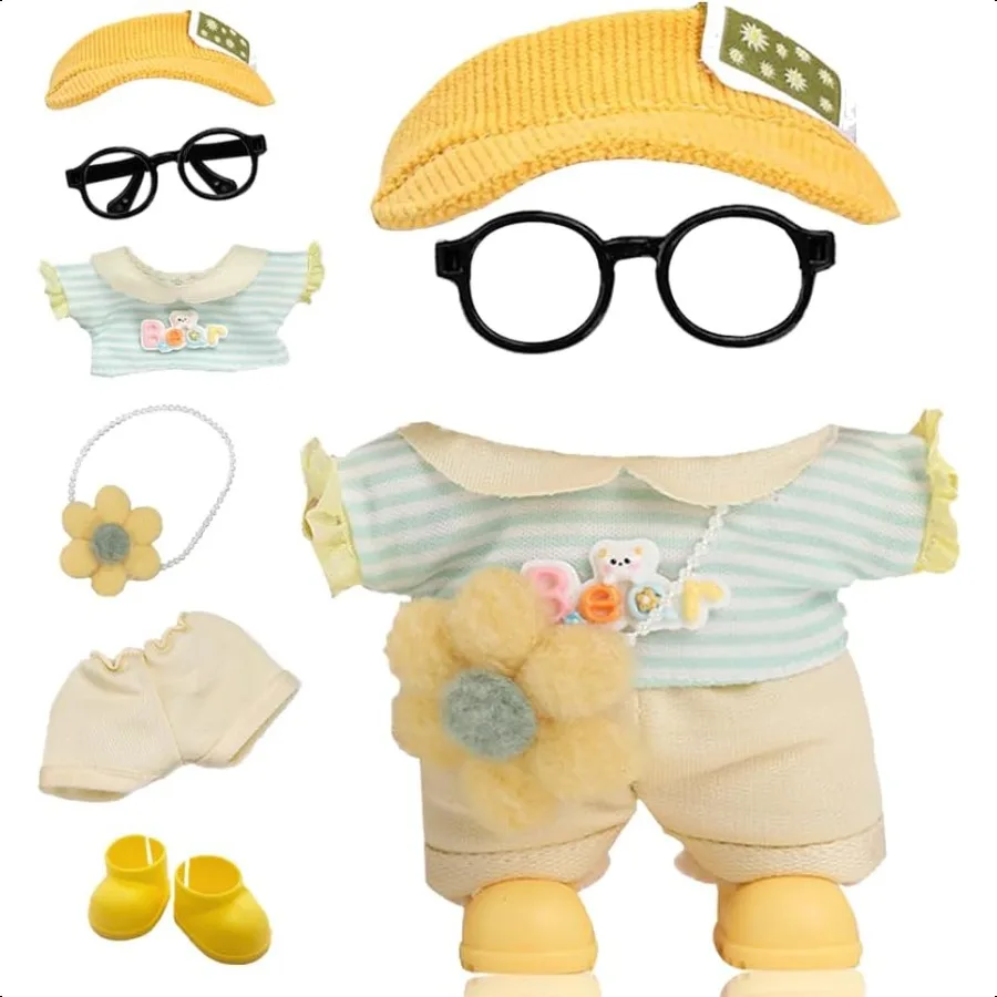 

Кукольная ткань для одежды Labubu, набор из 6 предметов для одежды Labubu, милый шикарный стильный набор для кукол, в комплект входит козырек, шапки, очки, цветок C