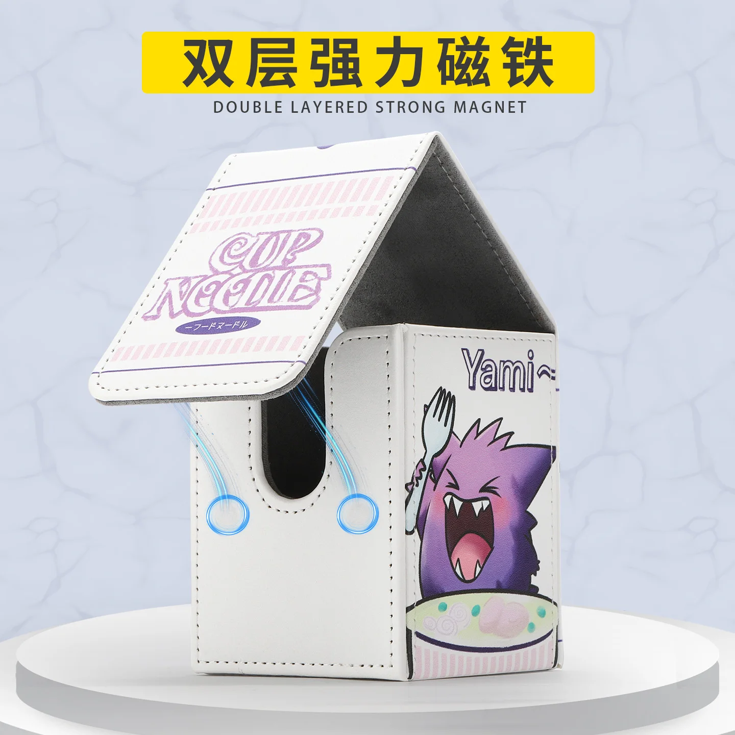 Anime PKM Cup Noodle Gengar Rocket Team Figure PTCG Deck Box Yugioh OCG Trading Cards Protector Case Pu Leather Storage Box 100+