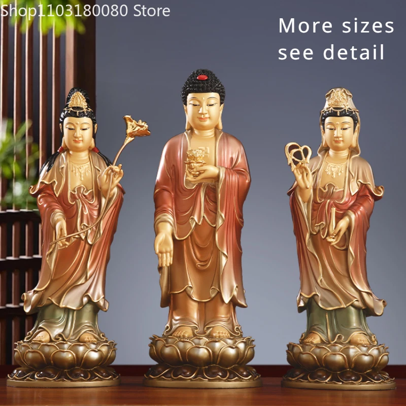 Copper brass Amitabha buddha statue Guanyin Mahasthamaprapta Bodhisattva Three Saints of the West stand statue Large size