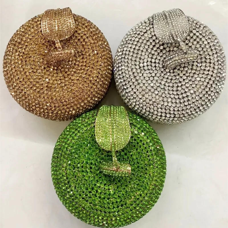 Luxury Diamond Lady Chain Evening Bag Apple Shape Phone Purse Women Crystal Dinner Handbags Handmade Rhinestone Hard Box Purses