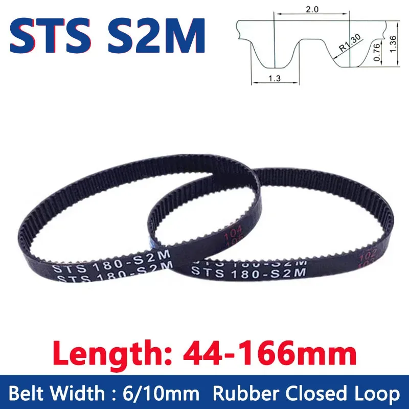 

STS S2M Closed Loop Rubber Timing Belt Width 6/10mm Synchronous Belt Drive Toothed Belt Length 44 60 66 72 74 76 78 80 - 166mm