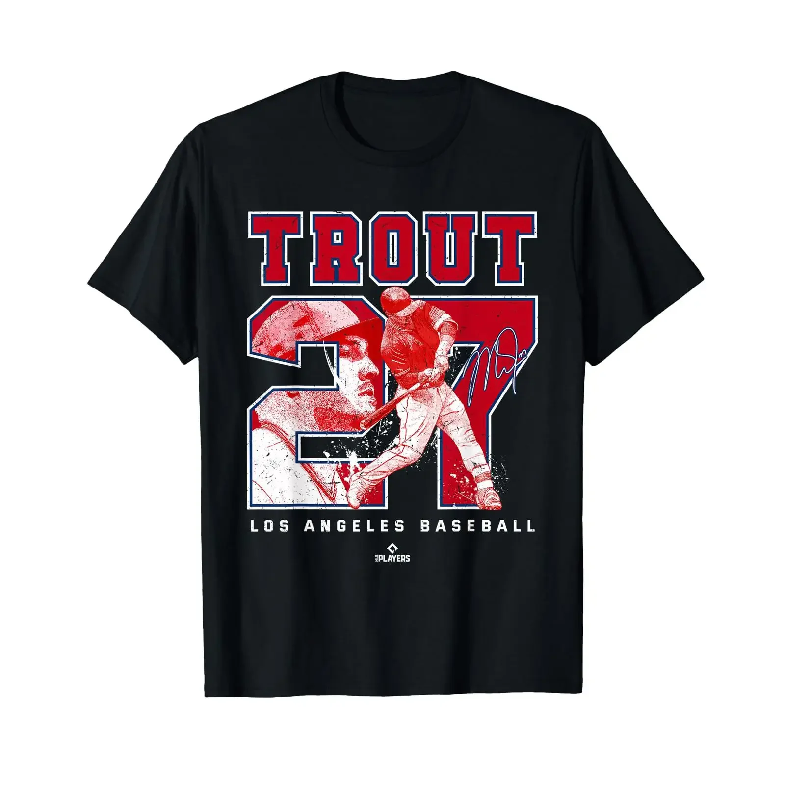 Number and Portrait Mike Trout Los Angeles MLBPA T Shirt vintage Washed homme Top For Everyday Wear graphic Casual Slightly